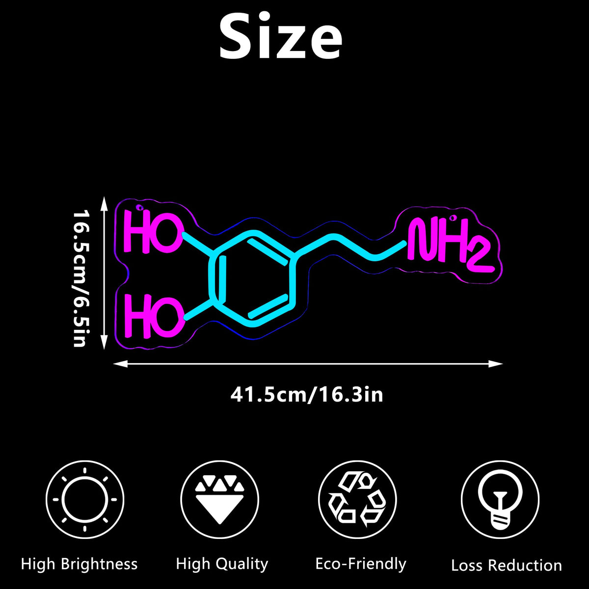 Dopamine Molecule Neon Sign Dimmable LED Light Up Wall Decor Science Chemistry Structure Art Aesthetic Happy Hormone Sign for Lab, Office, Classroom Graduation Christmas Gift(16.3 * 6.5in)