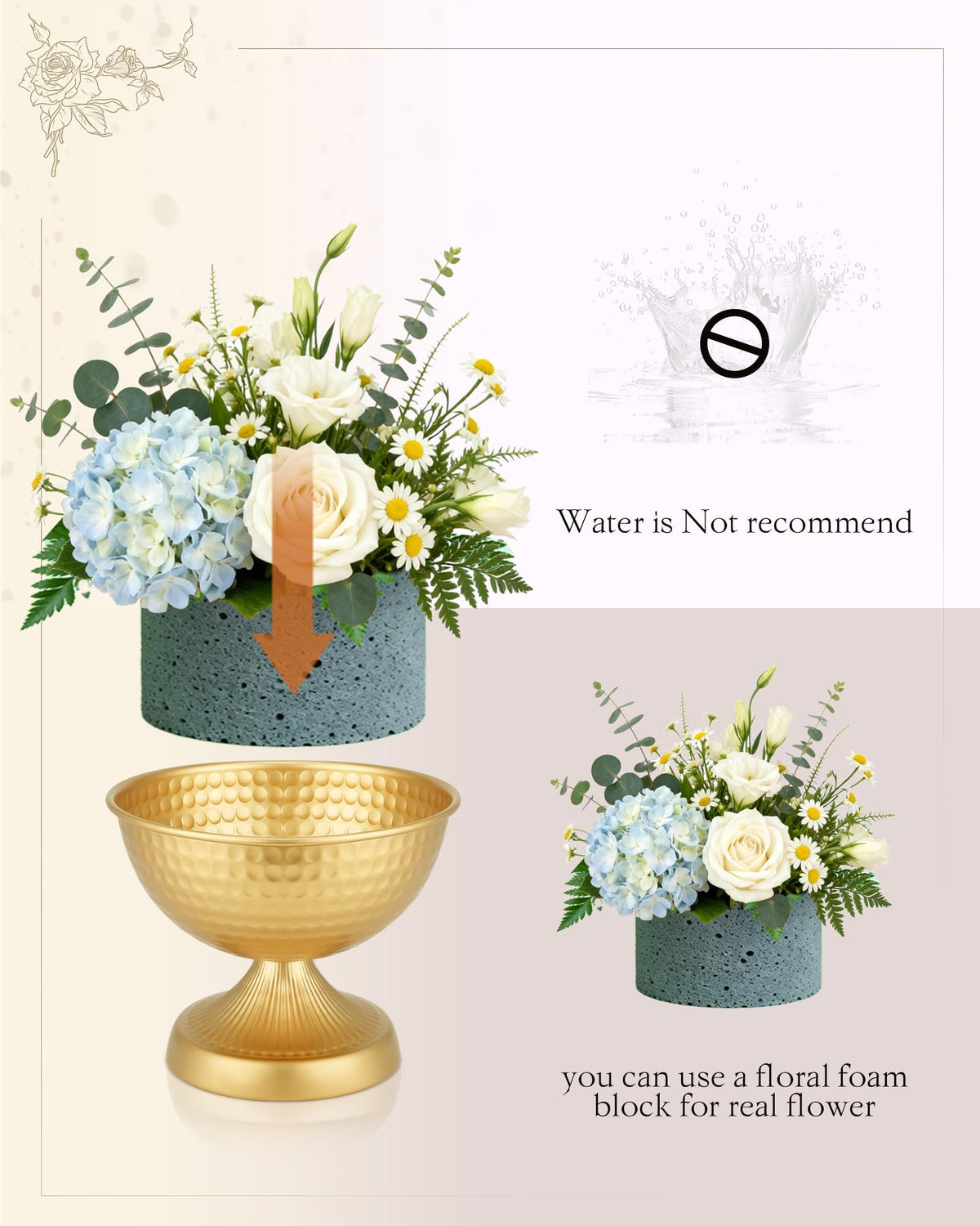 AURABEE Gold Compote Vase Set of 4, Pedestal Gold Vases for Centerpieces Metal Urn Flower Pot Vase Pack, Electroplated Rust-Proof Compote Pedestal Vases for Wedding Centerpieces- 5.9 Inches