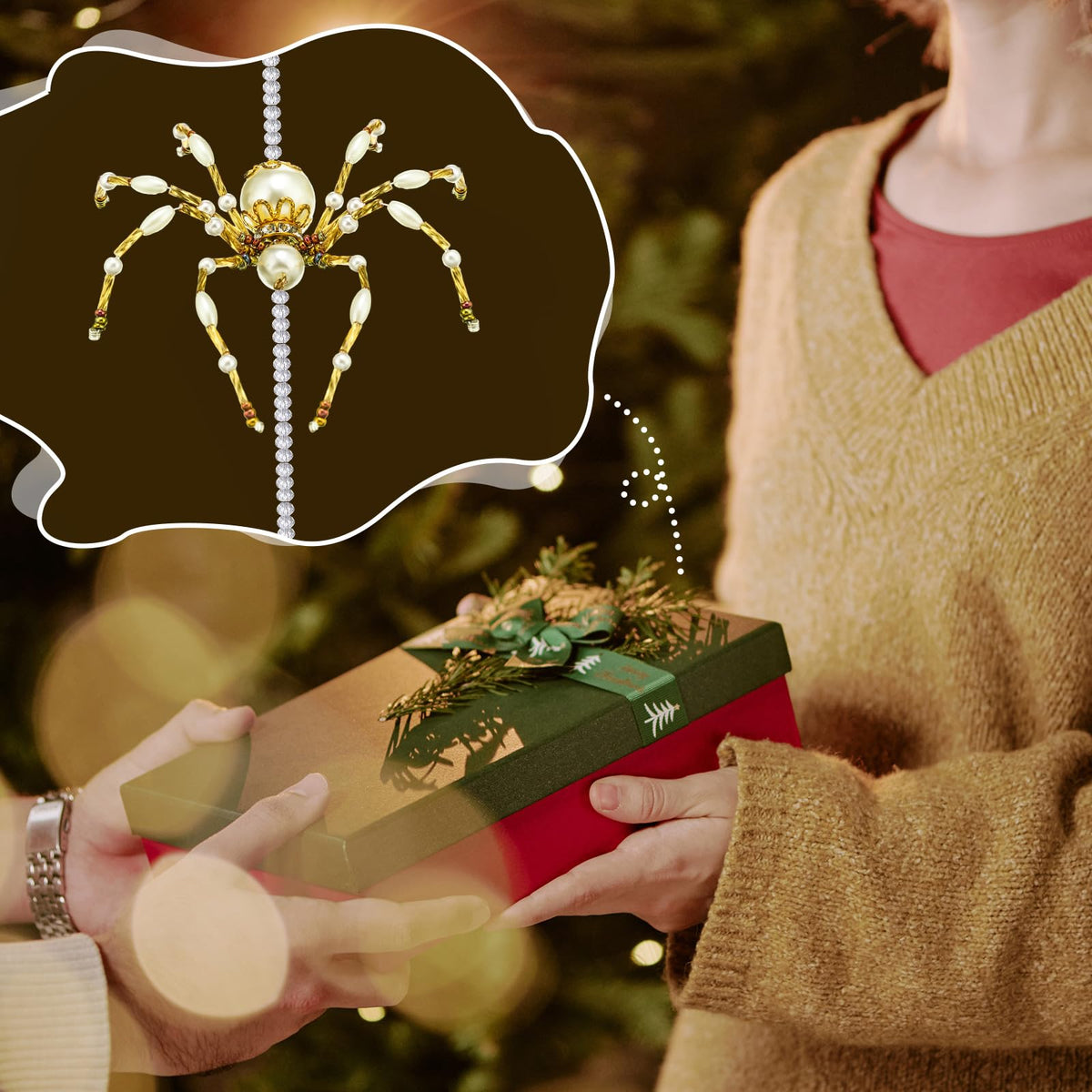 Lunmon 6 Pcs 6.3 Inch Christmas Spider Ornaments for Tree Crystal Beaded Spider Christmas Hanging Ornaments with Crystal Drop Pendent Decoration for Xmas Tree Indoor Home Window Party Gift