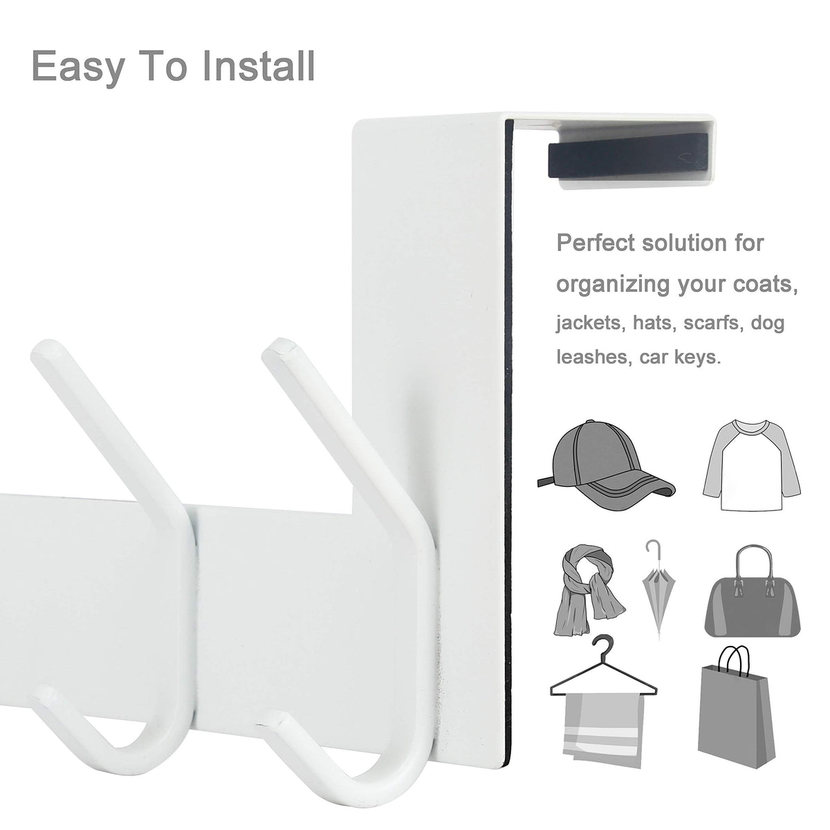 WEBI Over the Door Hooks,Over Door Towel Rack,Door Hanger,Door Coat Hanger,Over the Door Coat Rack,Door Hooks for Hanging Clothes,Back of Door,White