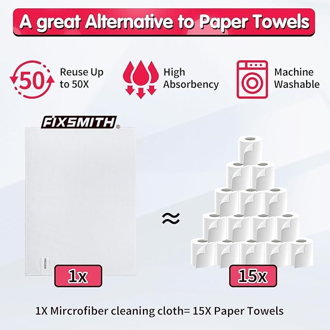 FIXSMITH White Microfiber Cleaning Cloth -Pack of 24, Highly Absorbent Cleaning