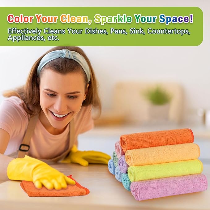 AIDEA Microfiber Cleaning Cloth, Colorful Lint-Free Vibrant Cleaning Rags