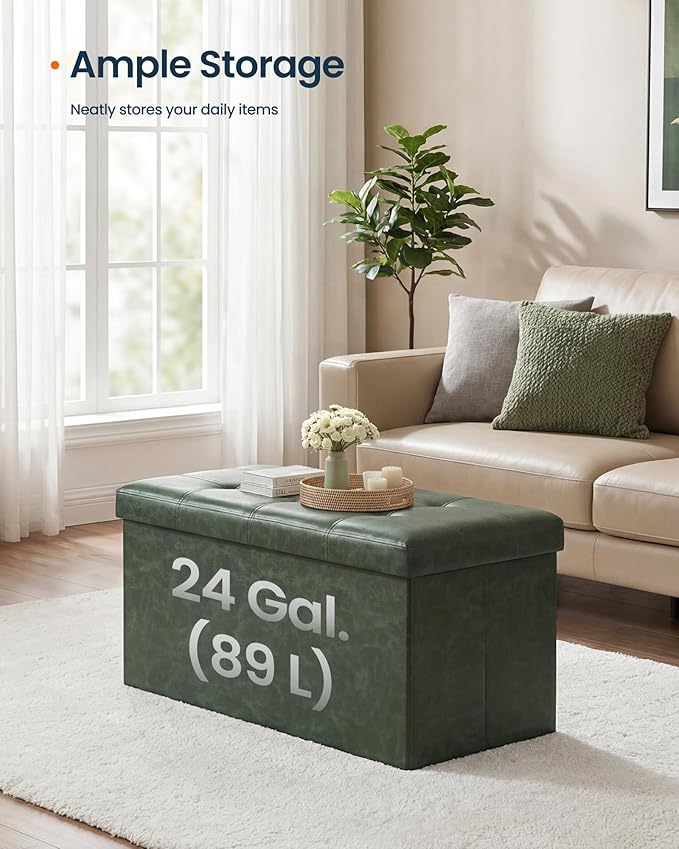 SONGMICS HOME Storage Ottoman, Removable Lid, Foldable Foot Stool, PU Leather