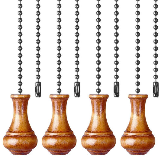 SHIFANQI Ceiling Fan Pull Chain, 4 Pack Wooden Pendant Pull Chain Extension, 12 Inches Decorative Chain Pulls for Ceiling Light Fan Lamp, Beads Ball Pull Chain Extenders with Connector, D