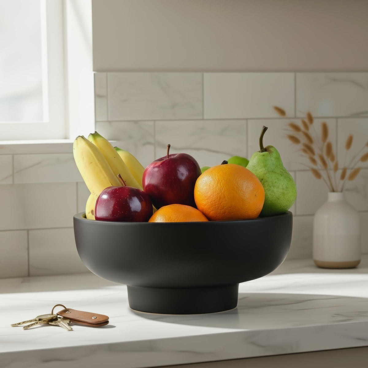 E-Click Commerce Handmade Concrete Decorative Bowl (Black) – Modern Minimalist Centerpiece for Coffee Table, Kitchen Counter & Entryway – Large 10” Artisan Fruit Bowl, Unique Home Decor Accent