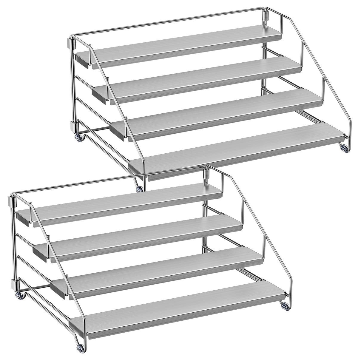 BOIVSHI Heavy Duty Spice Rack for Cabinet, Space Saving 4 Tier Spice Organization for Cabinet, Adjustable Depth Spice Shelf for Cabinet, Counter, Pantry - Chrome, 2 Pack