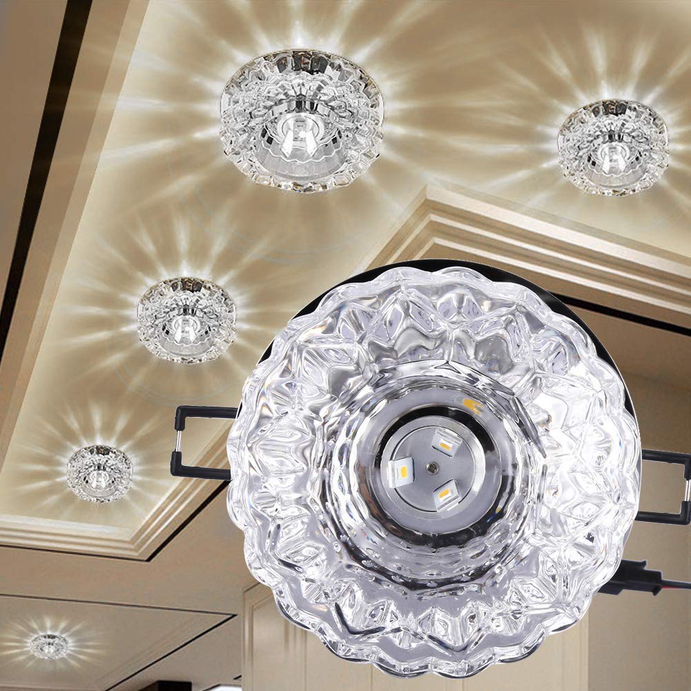 Haofy Ceiling Crystal Light Fixture, LED Recessed Lamp, Modern Chandelier Home Lighting Fixtures for Bathroom, Living Room, Porch, Kitchen, Bedroom, Hallway(Cold Light)