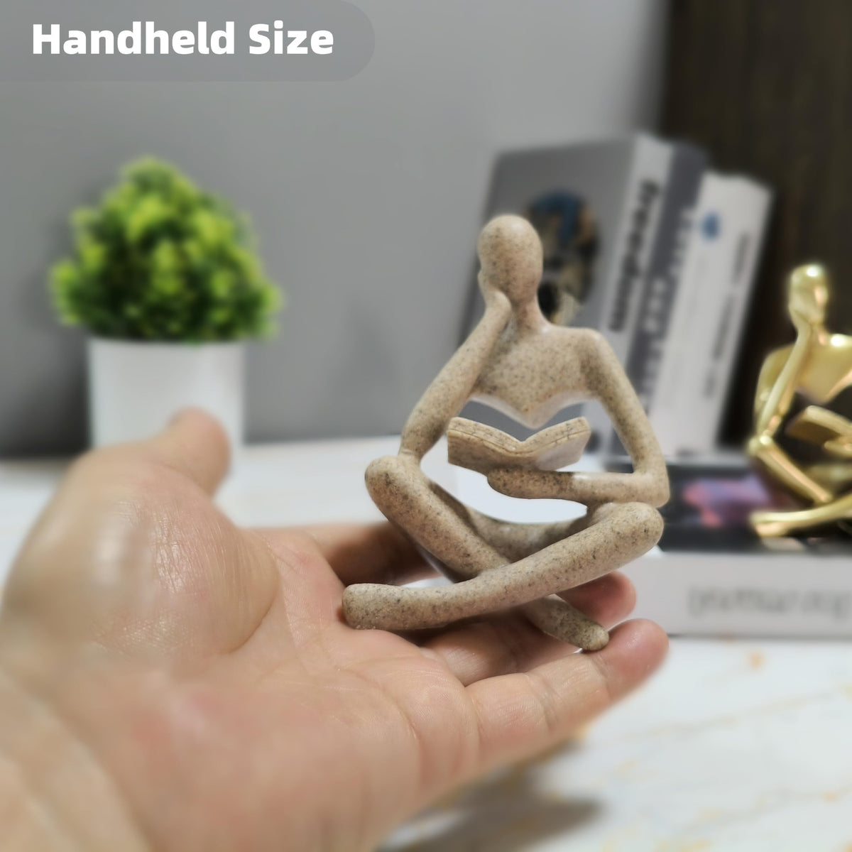 LWDUDE Reading Thinker Statue, Grey Abstract Sculpture for Bookshelf Knick Knacks, Minimalist Decor for Coffee Table, Office Desk, Living Room Shelf Decor - Modern Home Accents (Grey)