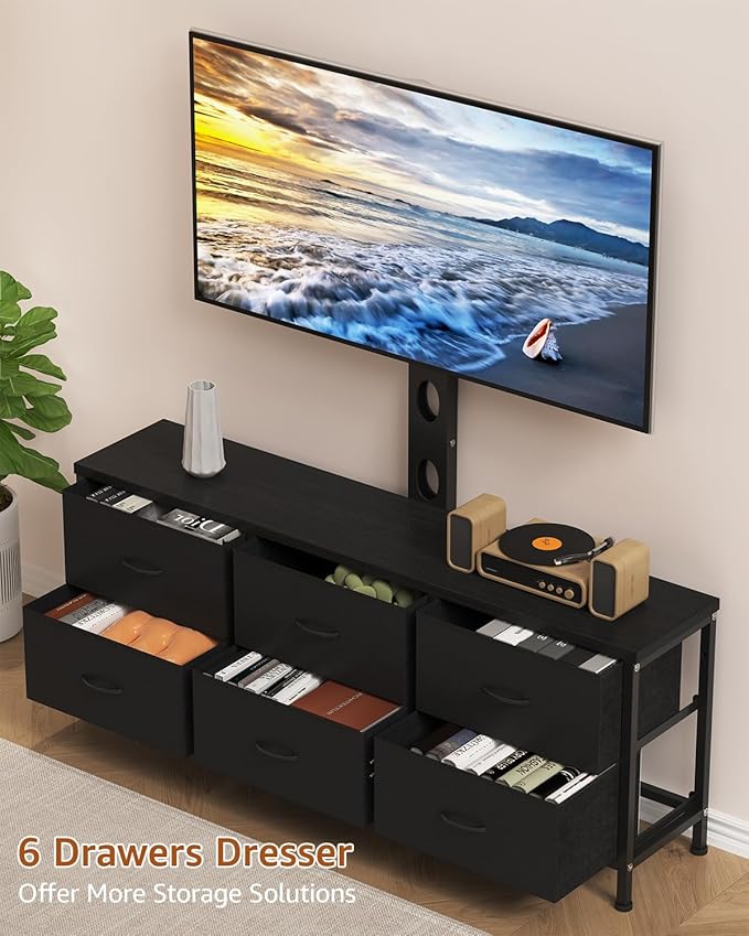 TV Stand with Mount, Fabric Dresser with 6 Drawers