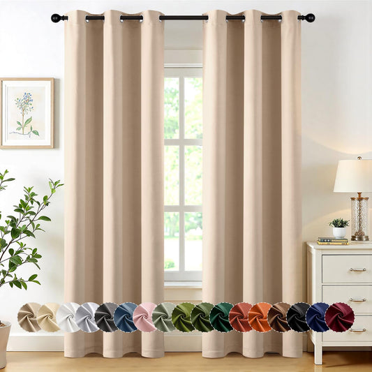 MIULEE Blackout Curtains - Thermal Insulated Room Darkening Drapes | 72-Inch Beige Grommet Panels (Set of 2)