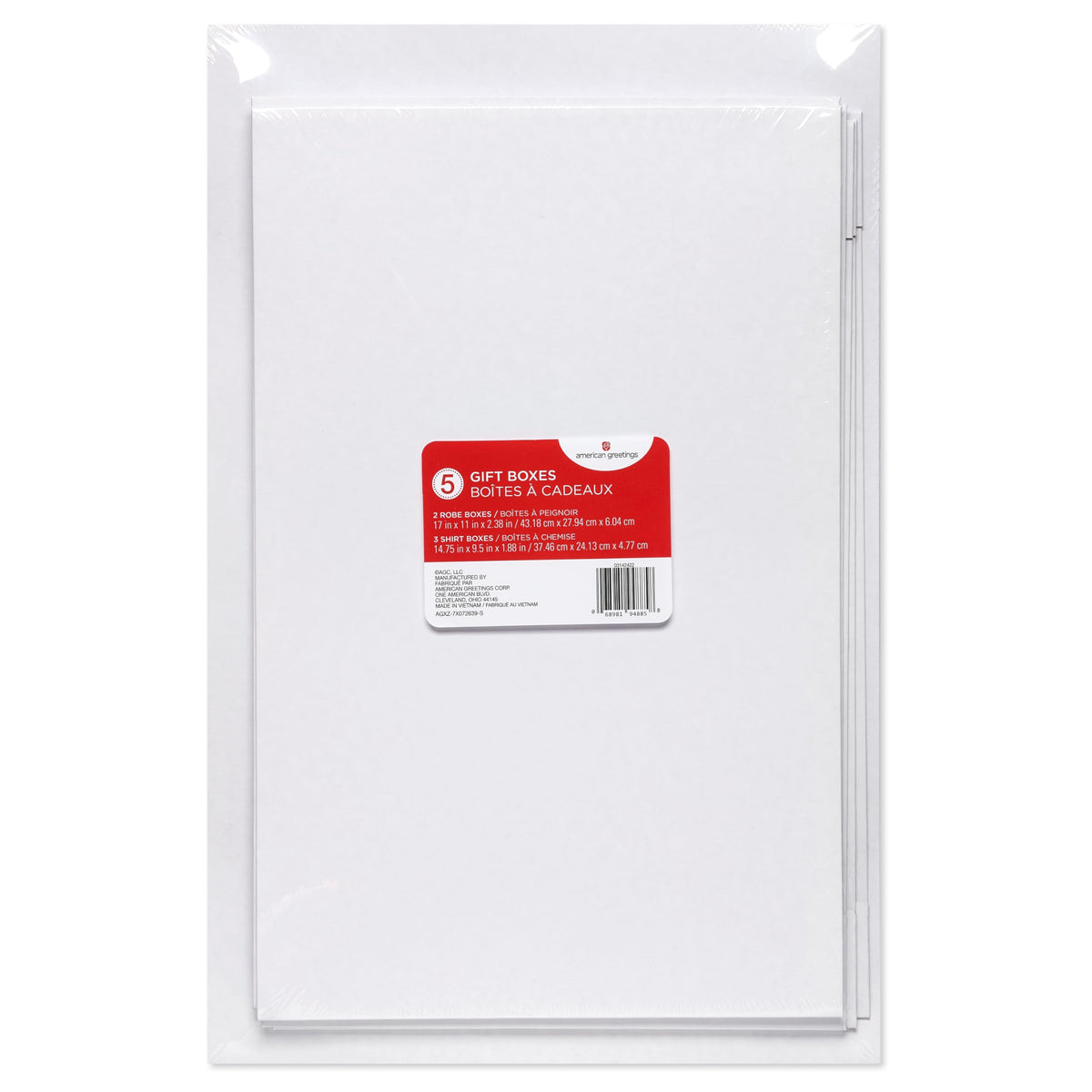 American Greetings White Gift Boxes with Lids for Presents, Assorted Sizes (3 Medium Shirt Boxes, 2 Large Robe Boxes) for Christmas, Birthdays, Baby Showers, Weddings, Graduation, or Any Occasion