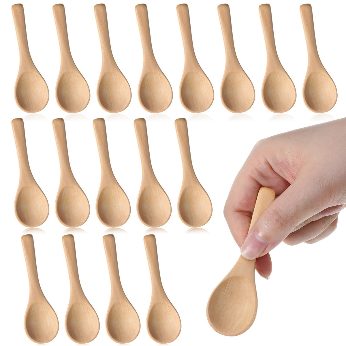 100 Pcs Mini Wooden Spoons Bulk, 3.5'' Little Natural Wood Teaspoons for Jars, Small Bath Salt Spoon, for Jars Sugar Creamer Honey Spices Salt Condiment