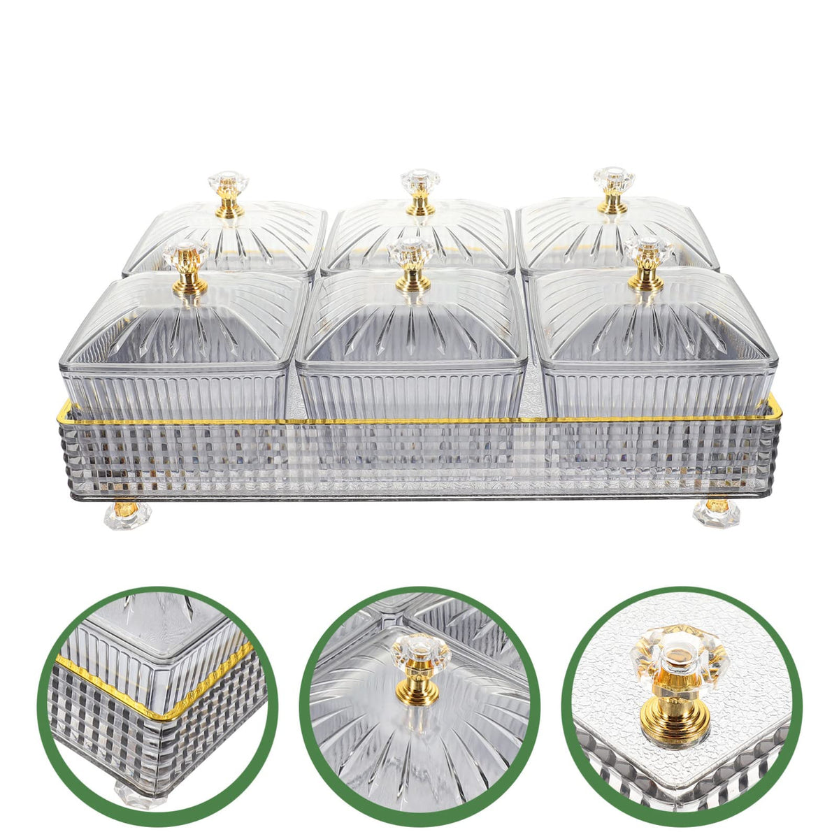Cabilock Divided Serving Tray with Lid Dry Fruit Tray with Lid 6 Compartment Snack for Candy Nuts Desserts Removable Small Bowls for Home Party Ktv