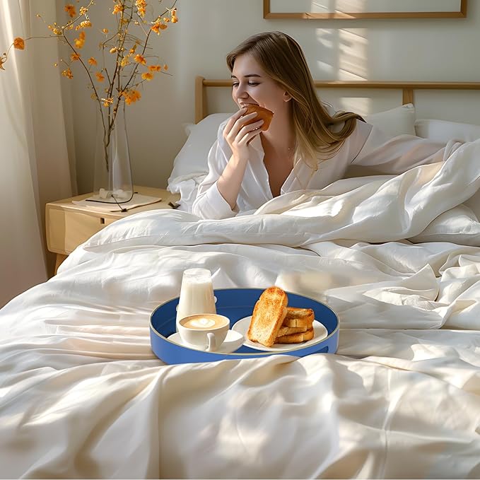 MAONAME 13" Blue Round Tray, Modern Decorative Trays