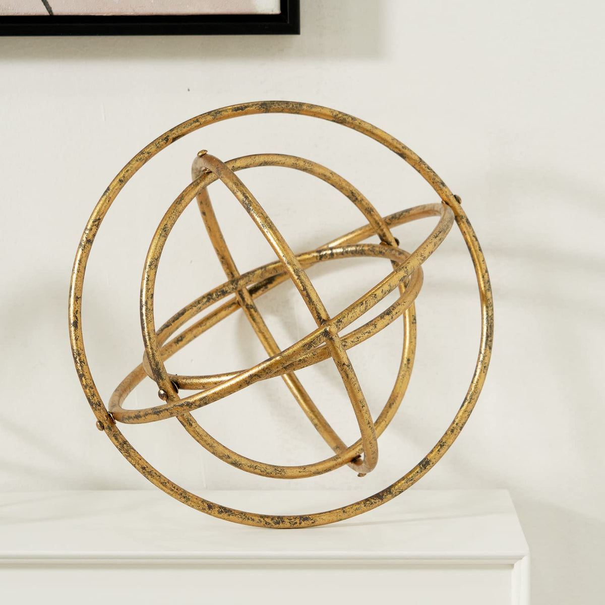 HLQMFHT 8 inches-Golden Iron Sphere,Foldable Geometric Sculpture Decorative Sphere,Tabletop Decorations for Living Room, Study，Bedroom，Modern Home Decor Accents
