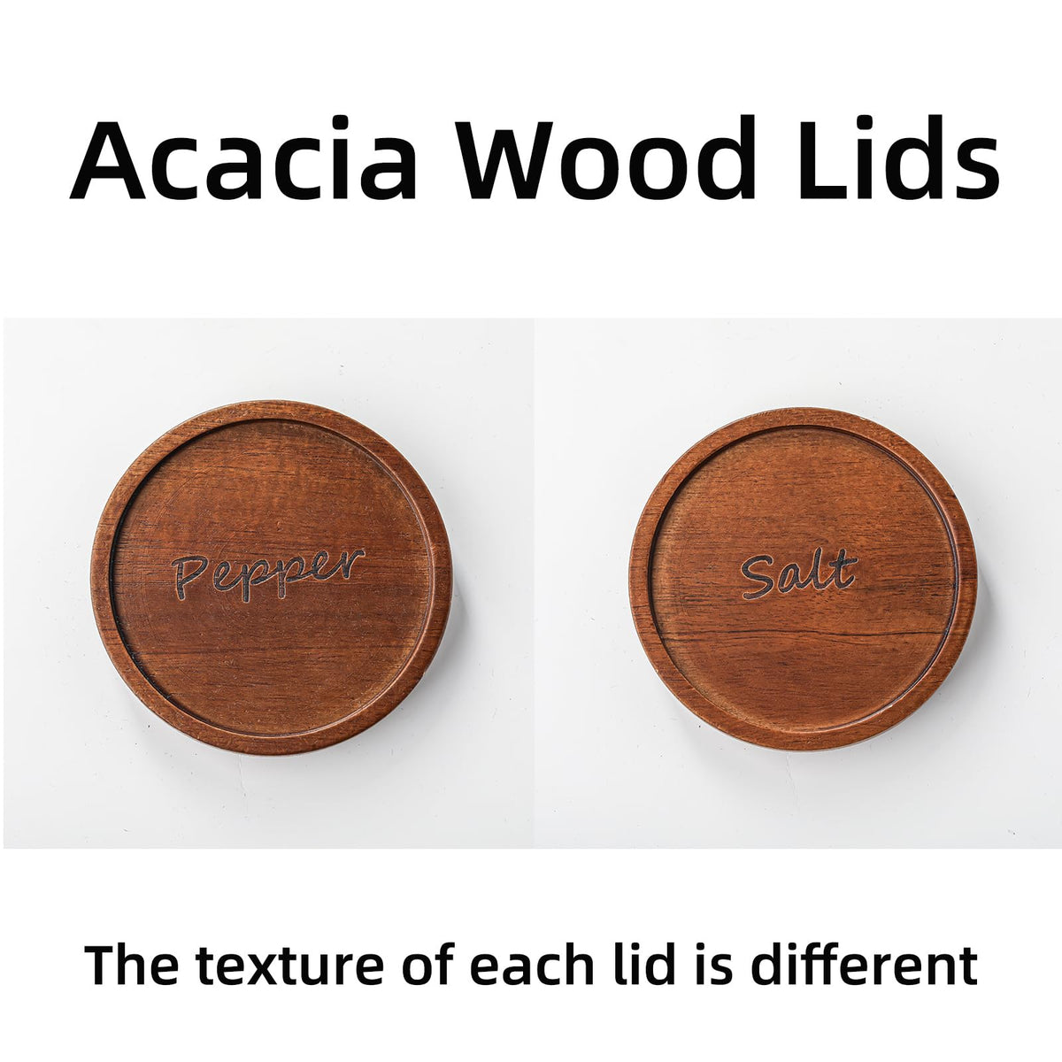 Adewnest Ceramic Salt and Pepper Bowls: 10 oz Stackable Spice Cellar with Wooden Lid - Stacked Seasoning Storage Containers for Kitchen Countertop - White, Set of 2
