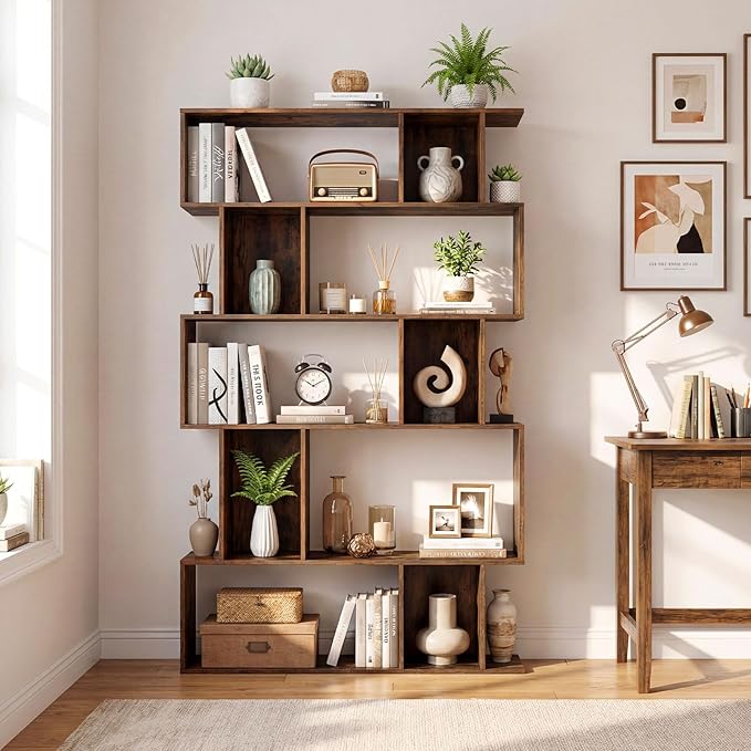 Giantex 5-Tier Bookshelves Set of 2, 10-Cube Geometric Bookcase
