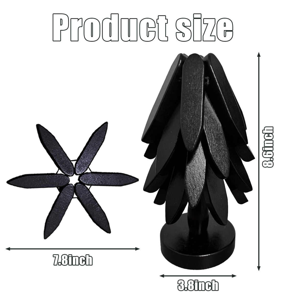 Natural Foldable Black Walnut Wooden Trivet Set - 4 Trivets + 1 Stand for Hot Dishes, Pot, Bowl, Teapot, Hot Pot Holders (Black)