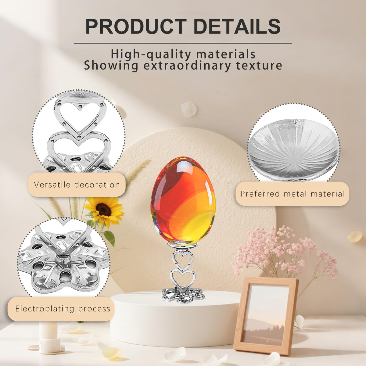 GeryVtee 4PCS Metal Crystal Ball Stand Sphere Display Stand Crystal Holder Balls Ornament Rack Holder Metal Base Heart Flower Shape (Silver)