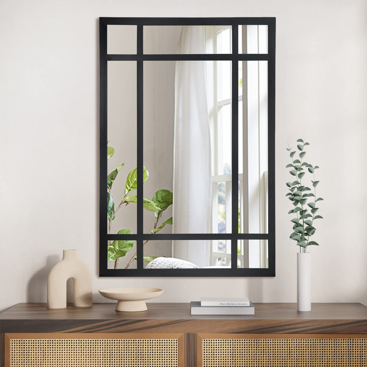 HQiJun Black Rectangle Mirror, Farmhouse Decorative Wall Mirror for Entryway, Living Room, Bedroom, Hallway, Fireplace, Accent Wall Decor (Black1, 30" x 20")