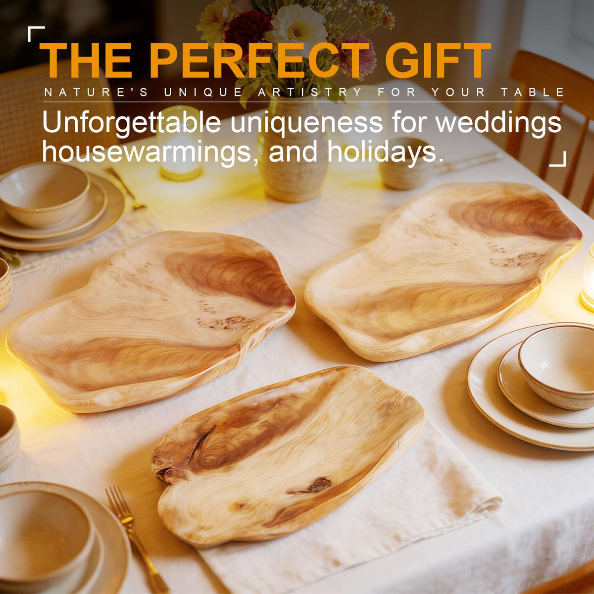 BTEOBFY Natural Wood Fruit Bowl 11-13 inch, Unique Handmade Wood Serving Platter, Wood Fruit Snack Dish for Sandwich Bread Serving, Appetizer Display, Vintage Ring Dish, Hand Carved Artworks