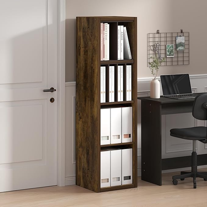 Furinno Cubicle Book Shelf, Vertical 4-Cube Bookshelf, Extra Thick Horizontally