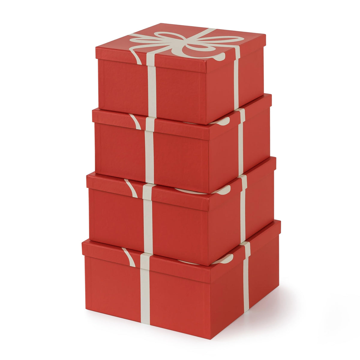 Soul & Lane Christmas Square Decorative Boxes with Lids - Set of 4 - Festive Red, Reusable Large Nesting Holiday Gift Boxes for Presents and Décor
