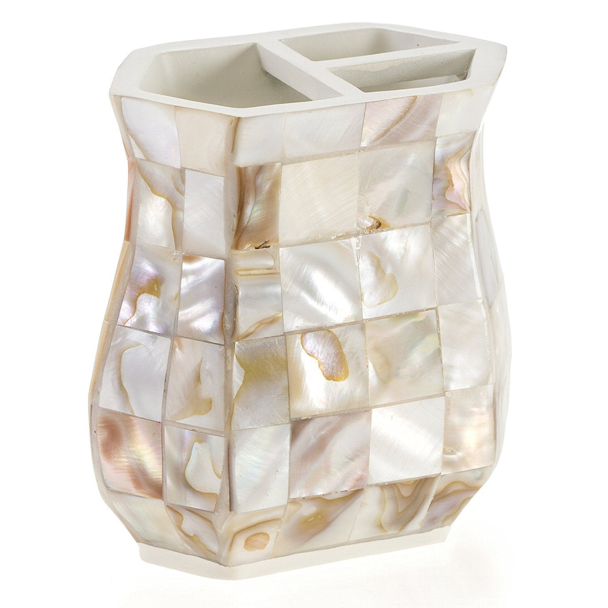 Milano Bathroom Toothbrush Holder - Decorative Bathroom Toothbrush Organizer Finished in Beautiful Mother of Pearl, 3 Slot Toothbrush Holder for Bathroom Fits Multiple Brushes