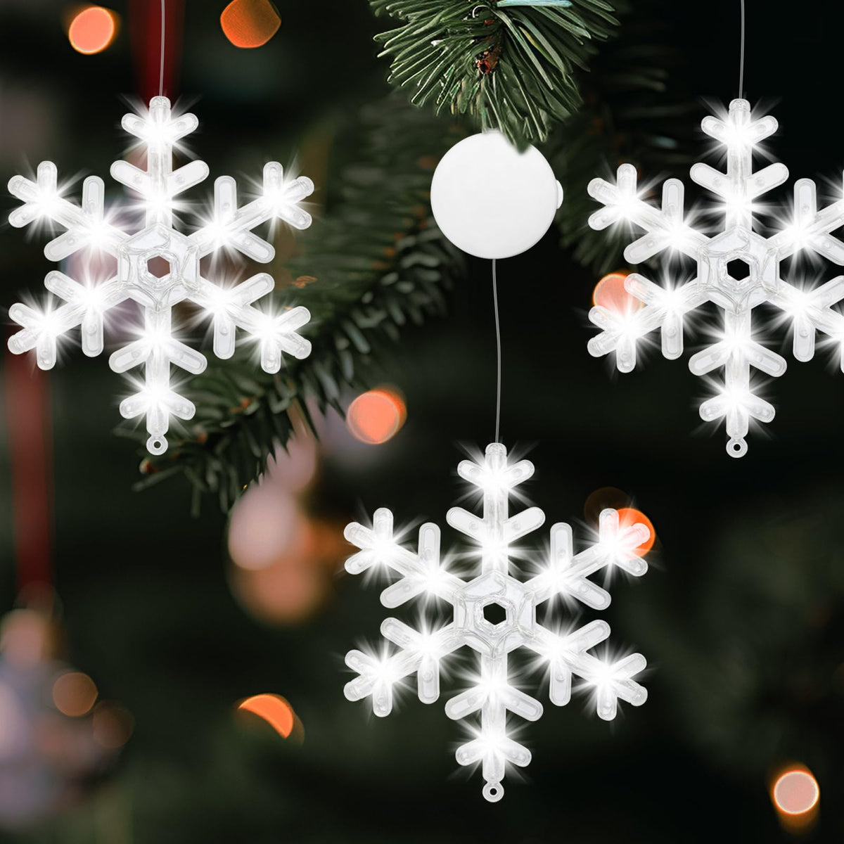 GAOJIETXD1 3 PCS Christmas Window Lights, Snowflake Hanging Lights with Timer Flashing Modes, Indoor Outdoor Xmas Decor for Home Party
