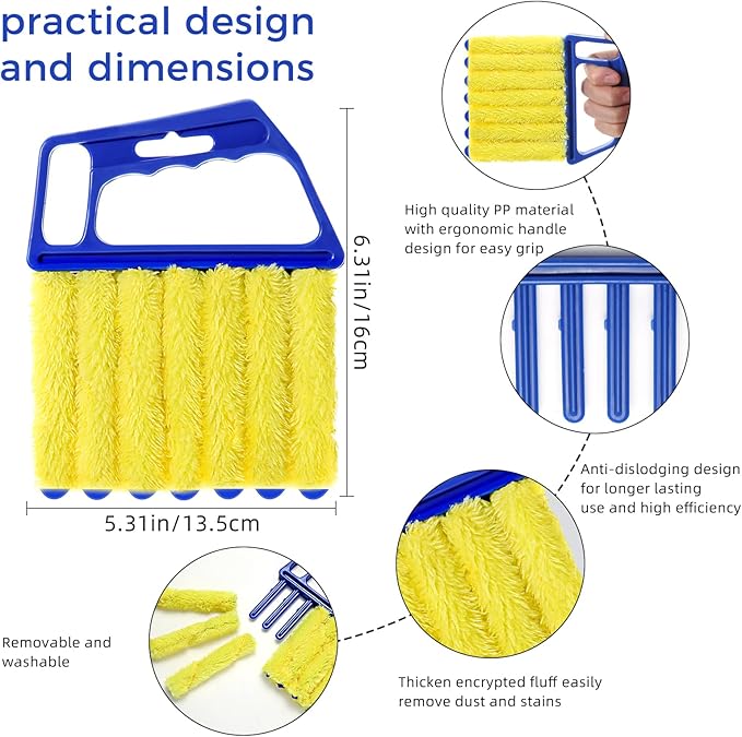 4Pcs Window Venetian Blind Cleaner Duster Tool, Washable 7 Fingers Dusting