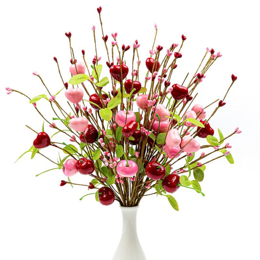 Yawwind 12 PCs Valentine Table Centerpieces 17 Inches Valentines Picks Valentines Day Floral Stems Romantic Heart Flower Picks with Cherry for Gift Vase Table Centerpiece Wedding Indoor Decor