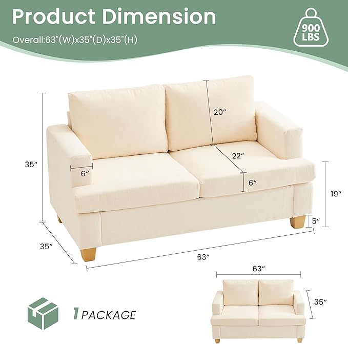 YOUDENOVA Sofa, 3 Piece Set Comfy Sofa, Loveseat & 2 3-Seater Couch