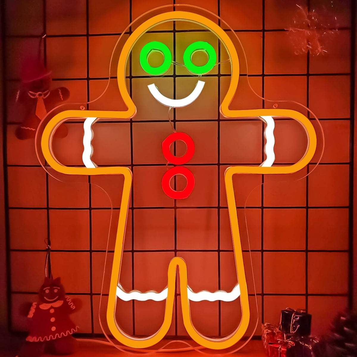 Gingerbread Man Neon Sign for Wall Decor Christmas Neon Signs for Bedroom Dimmable Led Neon Signs Neon Light Sign for Bedroom Living Room Home Christmas Decor Gift for Children Kids