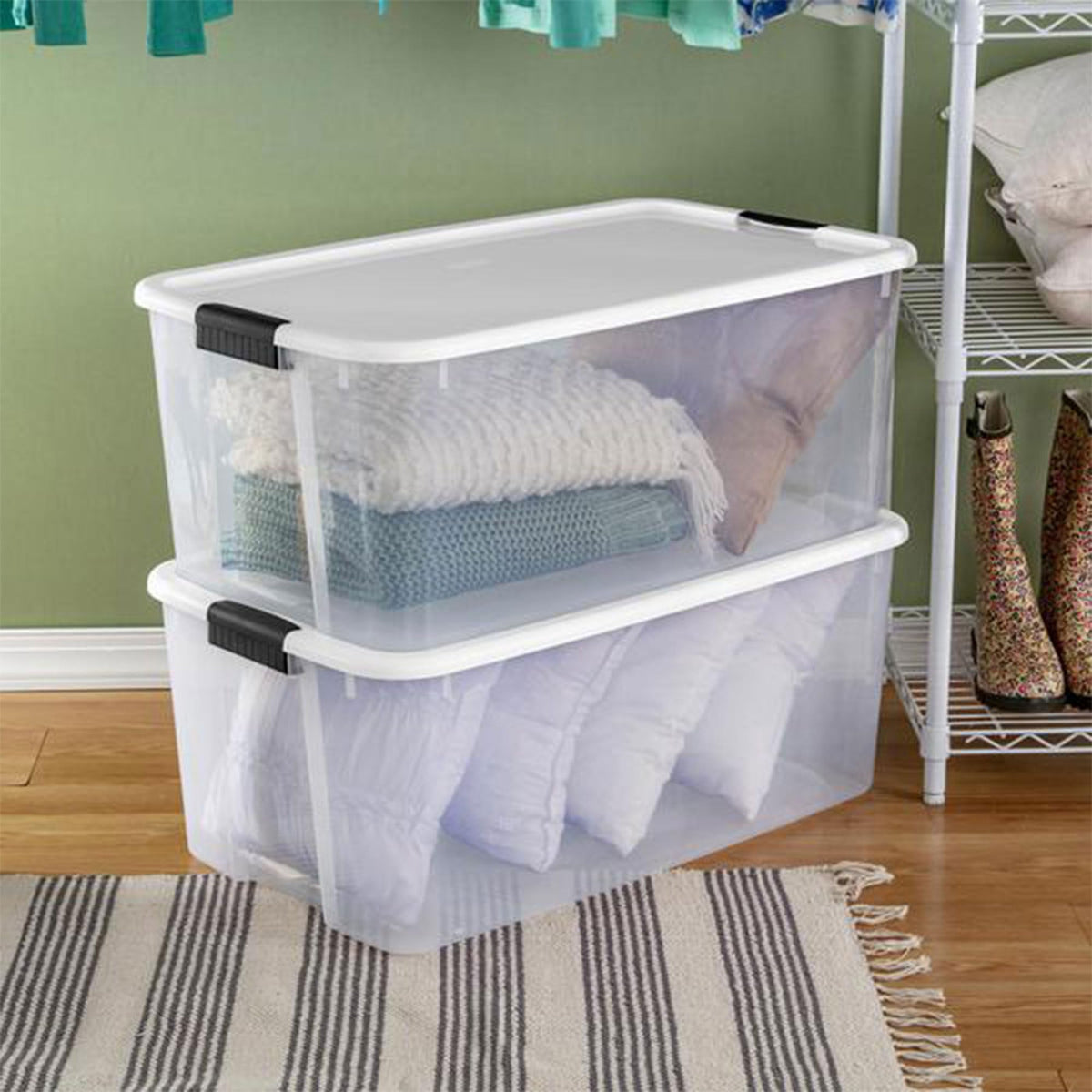 Sterilite 4-Pack Ultra Latching Box, Storage Bins with Lids, Clear Plastic, 116 Quart - Heavy-Duty Organizing Containers for Closet, Bathroom, and Office