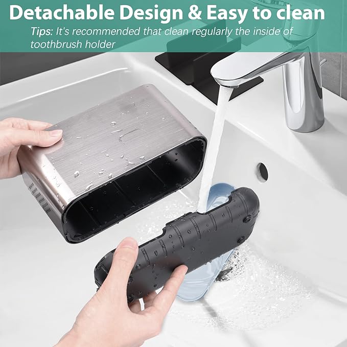 Boperzi Toothbrush and Toothpaste Holder Brushed Nickel Drainage