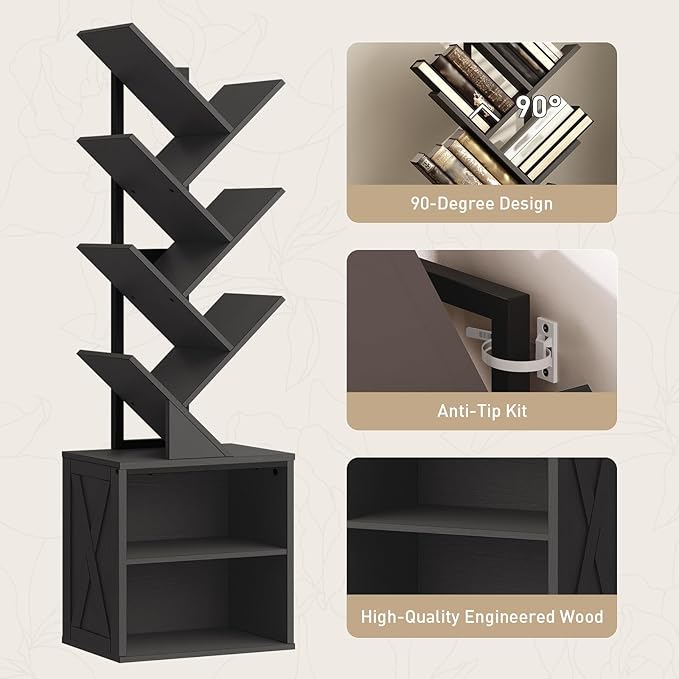 RALGEND Tree Bookshelf, 6 Tier Bookcase