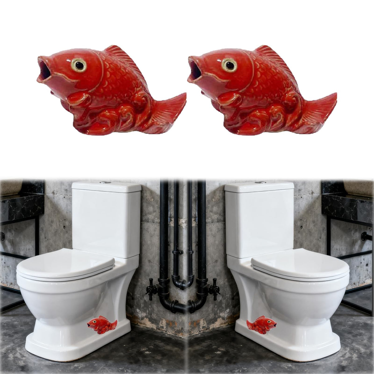 2Pack Bird Toilet Bolt Caps,Toilet Bolt Covers Decorative,Cute Funny Ceramics Bird Decorative,Closestool Bottom Easy Installation Replacement Parts (Red Fish)