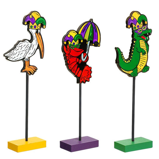 Thyle 3 Pcs Mardi Gras Table Decorations Tiered Tray Decor Wood Set Rustic Mardi Gras Table Centerpiece Crawfish Pelican Alligator Louisiana Themed Animals Decor for Gift Kitchen Home Party Supplies