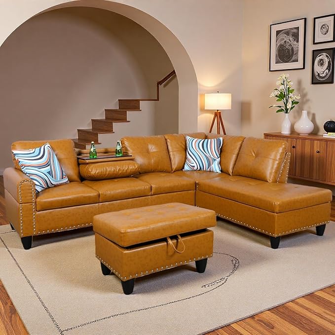 97.5" Yellow Couch L Shaped Couch Set, Modular Sectional Couches