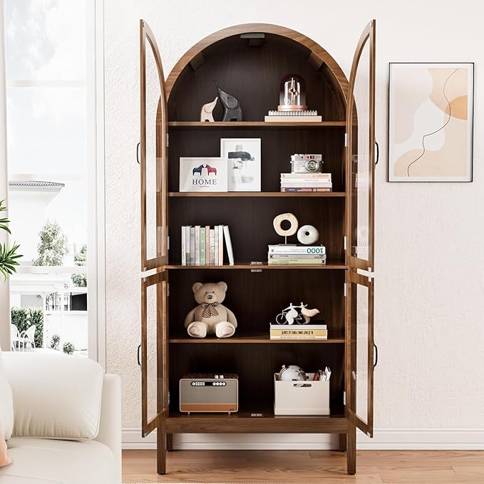 Arched Display Cabinet with Acrylic Glass Doors, 70.9'' Tall Curio Cabinet with