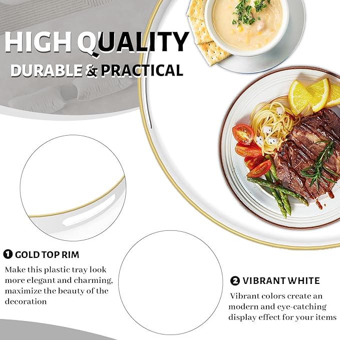 MAONAME White Decorative Tray for Coffee Table, Modern Round Serving Tray