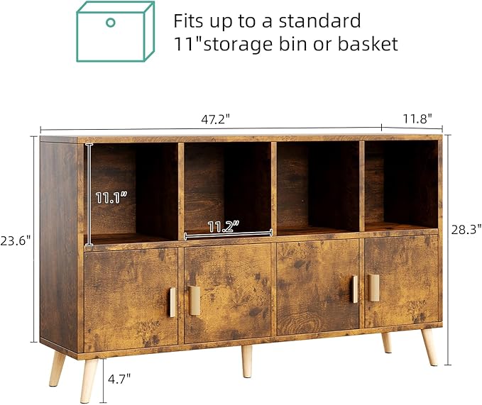 8-Cube Storage Organizer with Doors & 5 Solid Wood Legs, Mid-Century Modern