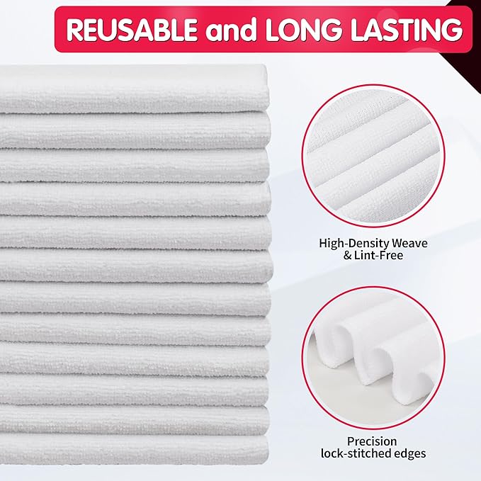 FIXSMITH White Microfiber Cleaning Cloth -Pack of 12, Highly Absorbent Cleaning