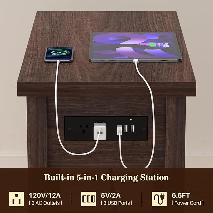 Armocity Narrow End Table with Charging Station