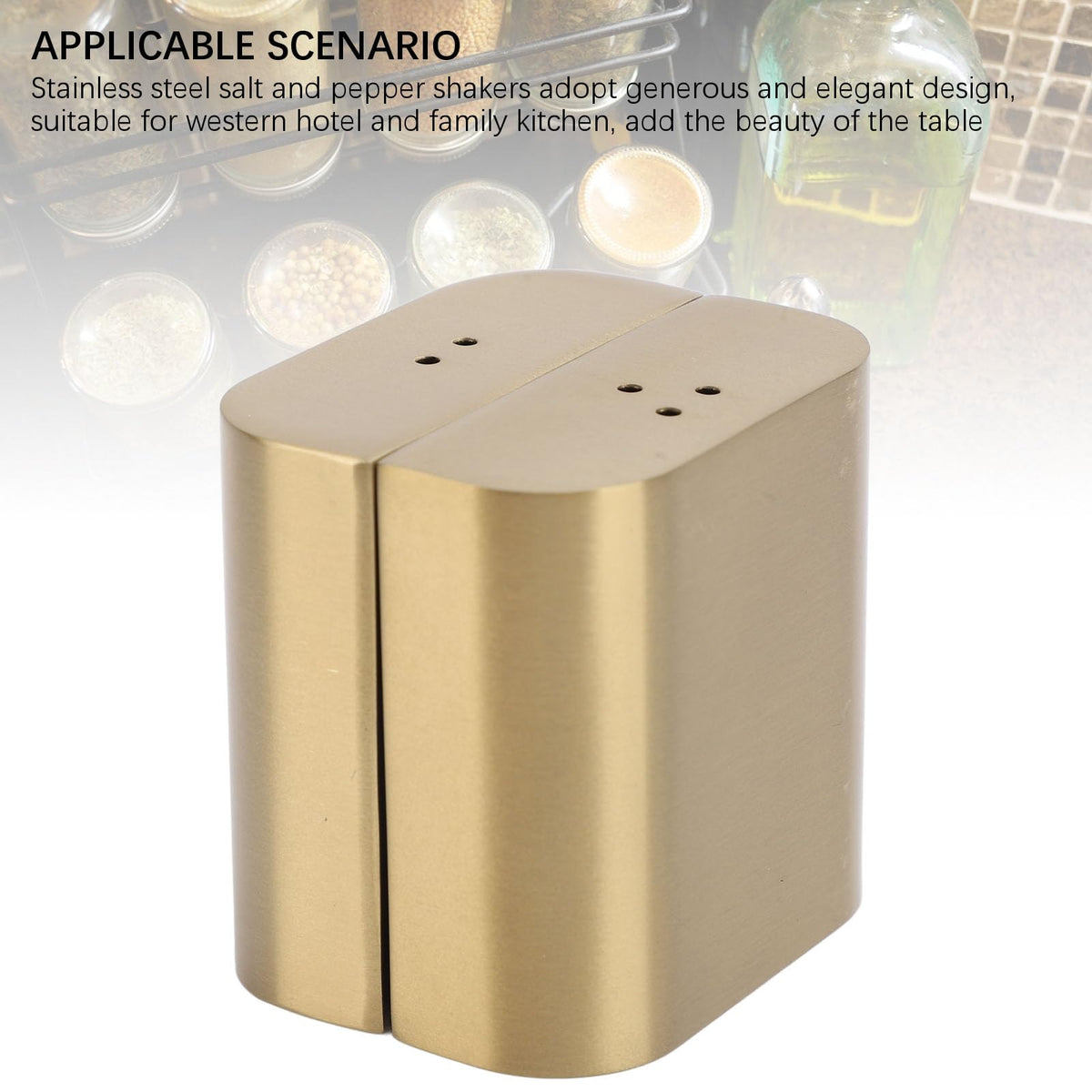 Stainless Steel Salt Shakers, 2Pcs Golden Seasoning Shakers with Lid Powder Dispenser Seasoning Bottle for Salt Candy Powder Kitchen Baking Cooking Tool