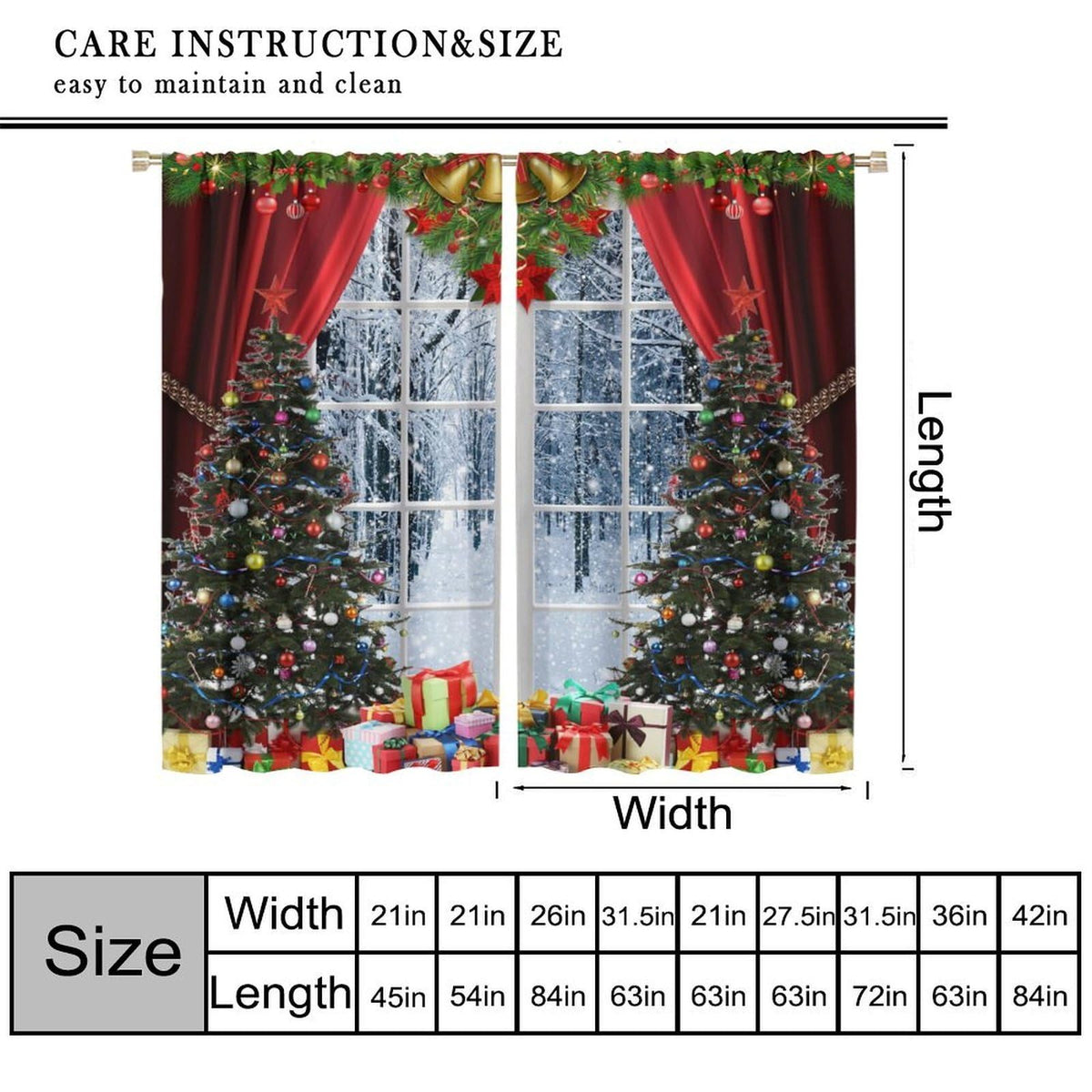 ICMOLYYENLO Merry Christmas Curtains, Merry Christmas Glitter Snowflake Window Decorations, Suitable for Living Room Bedroom Kitchen Holiday Party, Red New Year Curtains 42x44 Inches