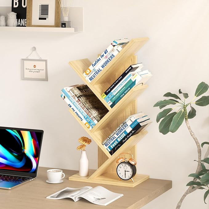 SHEEPAM 5 Tier Tree Book Shelf, Small Desktop Bookshelf