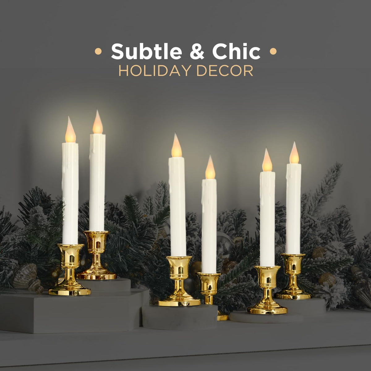 LampLust Christmas Window Candles Battery Operated with Timer, 6 Pack Christmas Candles, Gold Holders, Remote, Warm White Light, Electric Welcome Candle Holiday Window Sill Decorations