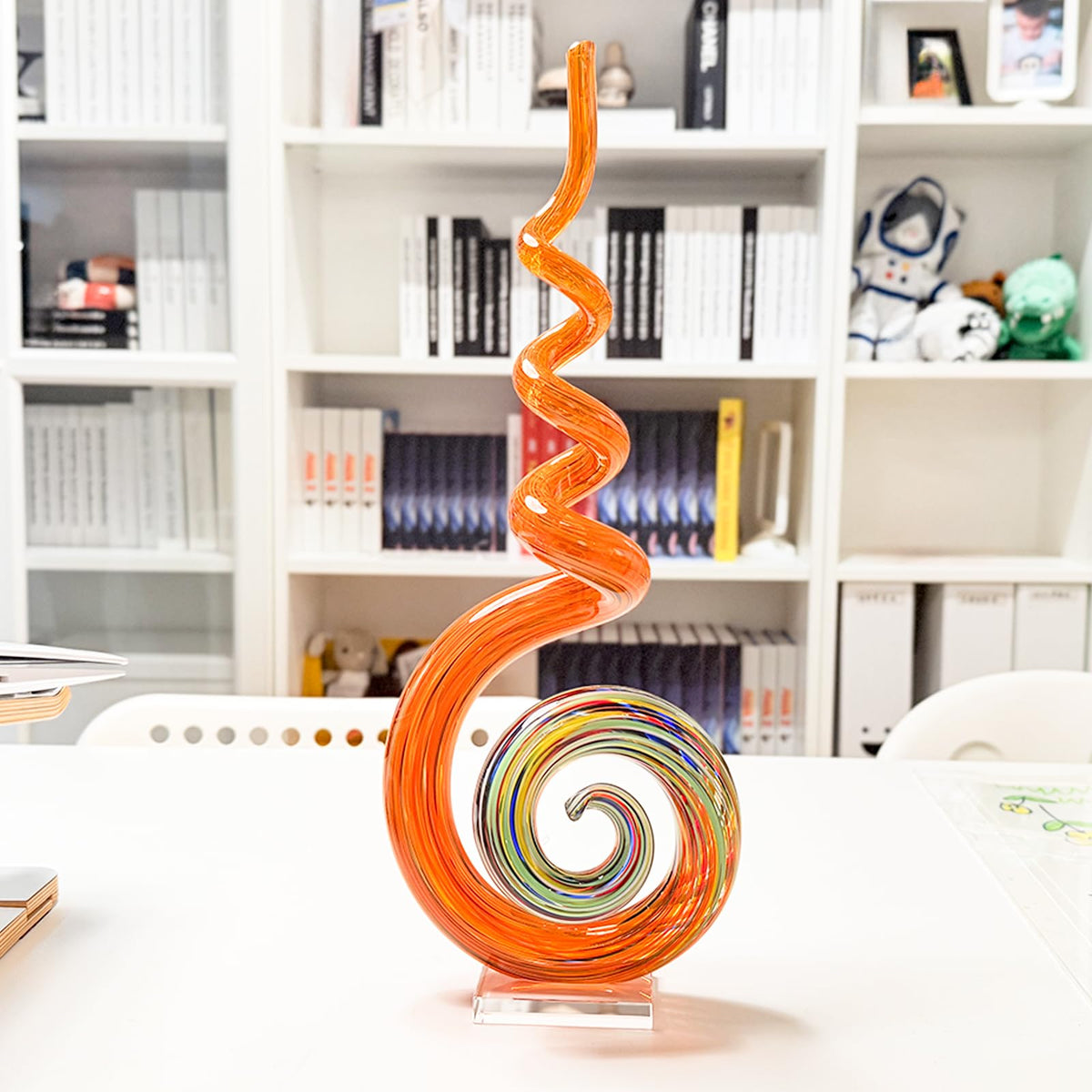 15" Tall Hand-Blown Murano-Style Glass Sculpture Statues Art Ornament Statue Figurines Home Decor Accent Piece Coastal Ocean Nautical Home Decor,Shelf,TV Stand,Tabletop Centerpieces,Wonderful Gift