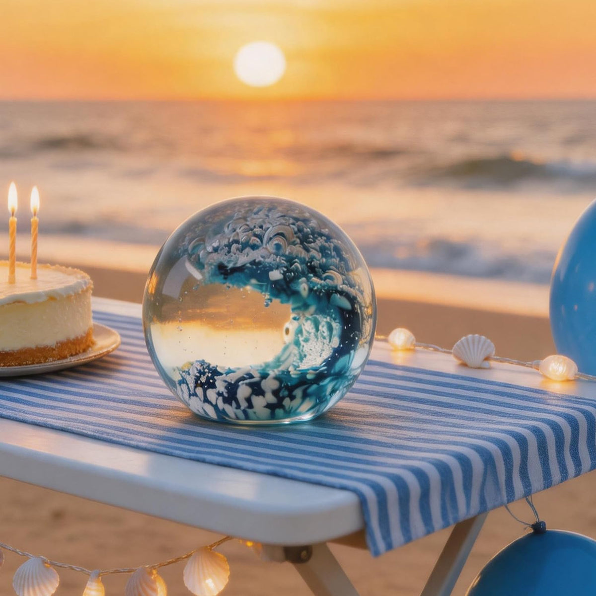 KWASVLYA Hand Blown Ocean Wave Crystal Ball Blue Crystal Art Decorative Sphere Paperweight for Desk Decor, Stress Relief Gift for Ocean Lovers & Women